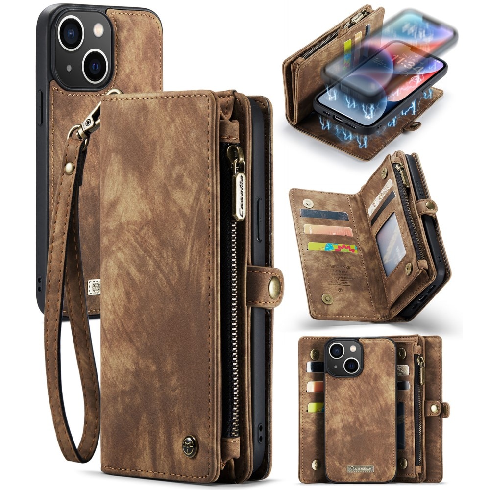 Étui portefeuille multi-cartes iPhone 15 Plus, Marron