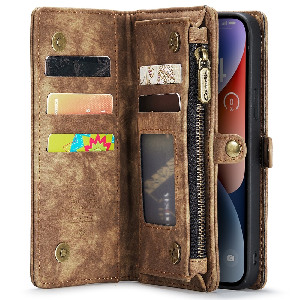 Étui portefeuille multi-cartes iPhone 15 Plus, marron