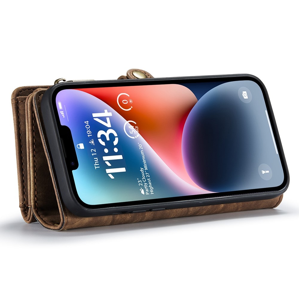 Étui portefeuille multi-cartes iPhone 15 Plus, marron