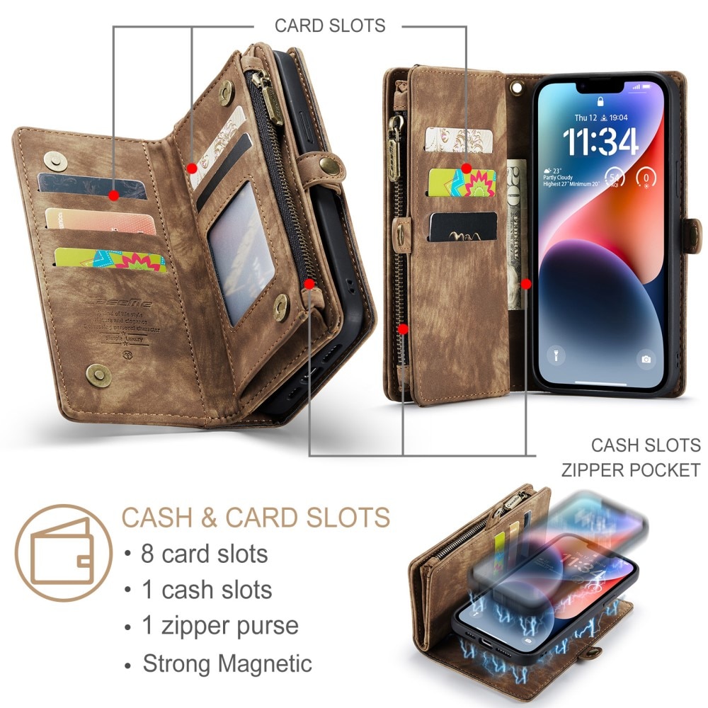 Étui portefeuille multi-cartes iPhone 15 Plus, Marron