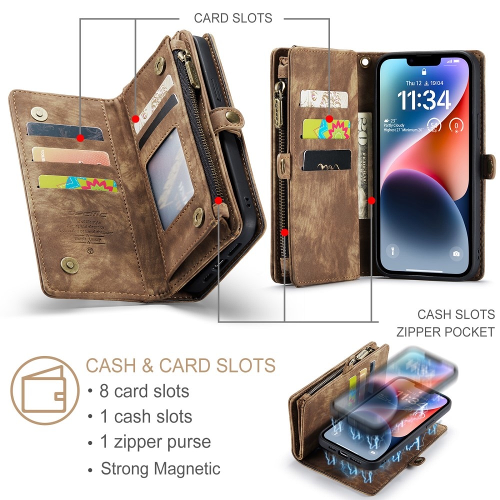 Étui portefeuille multi-cartes iPhone 15 Plus, marron