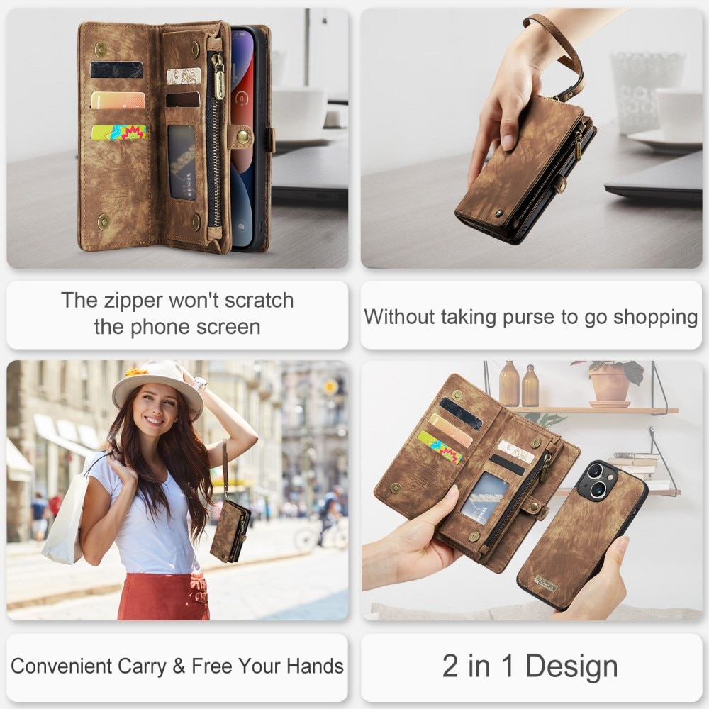 Étui portefeuille multi-cartes iPhone 15 Plus, Marron