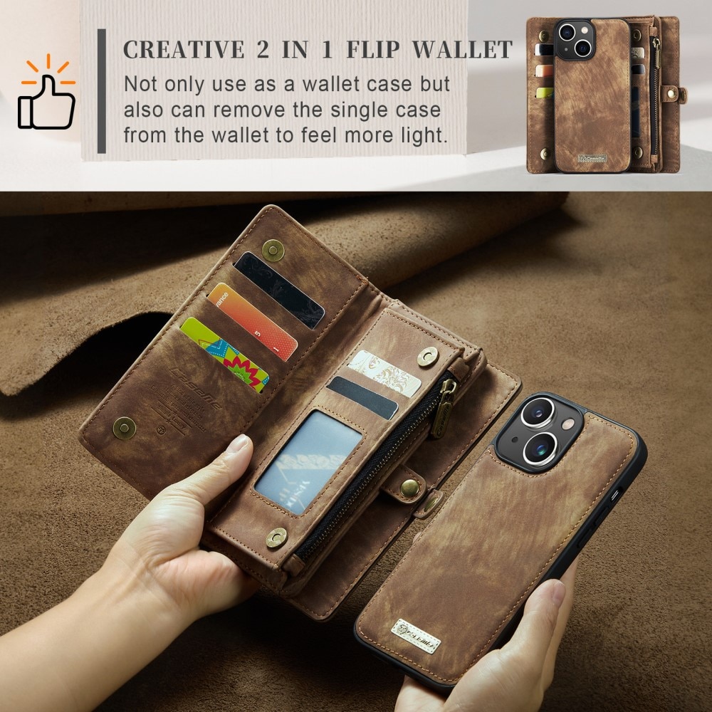 Étui portefeuille multi-cartes iPhone 15 Plus, Marron