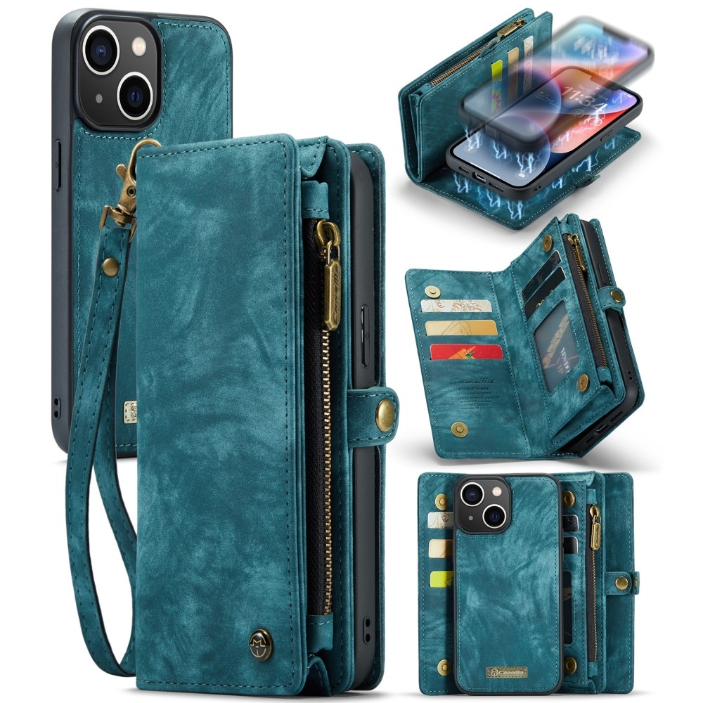 Étui portefeuille multi-cartes iPhone 15 Plus, Bleu