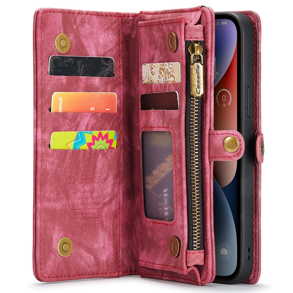 Étui portefeuille multi-cartes iPhone 15 Plus, rouge