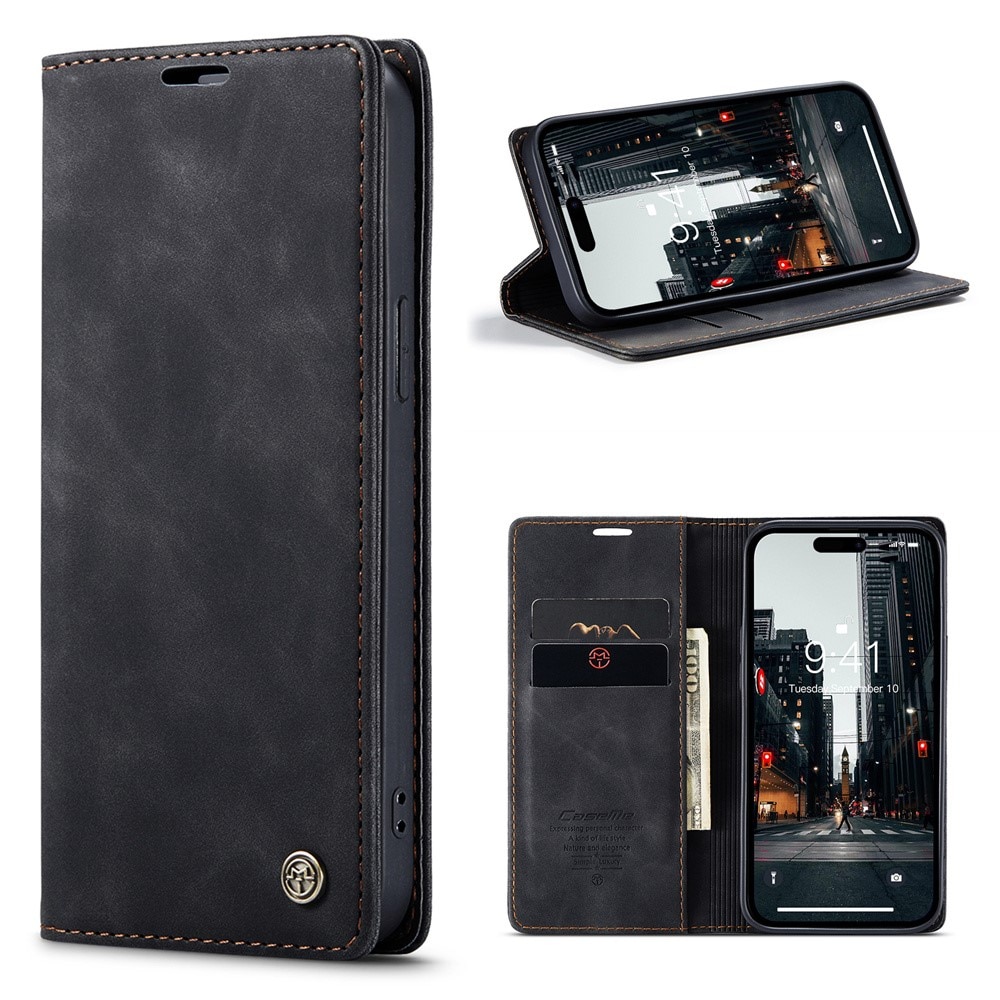 Étui portefeuille mince iPhone 15 Pro, Noir