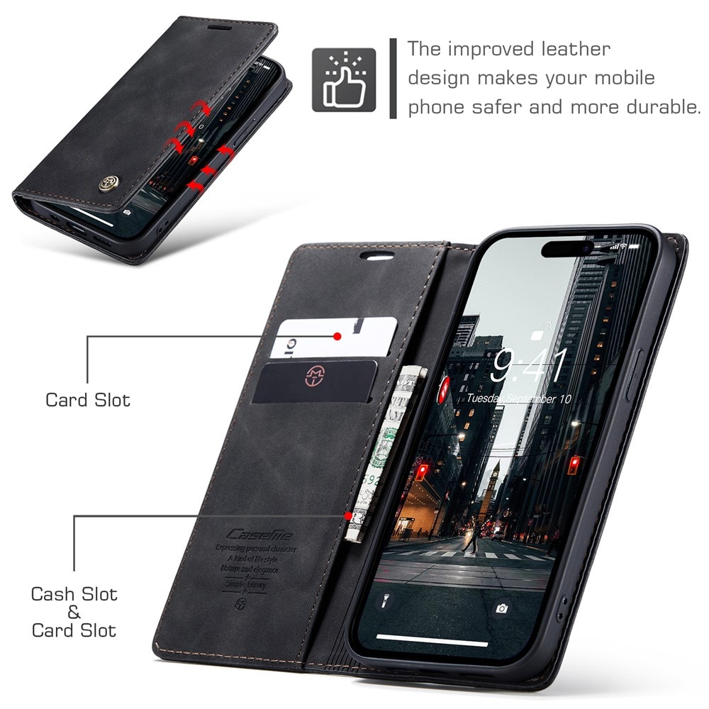 Étui portefeuille mince iPhone 15 Pro, noir