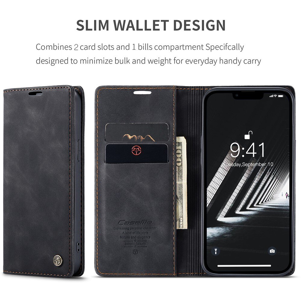 Étui portefeuille mince iPhone 15, Noir