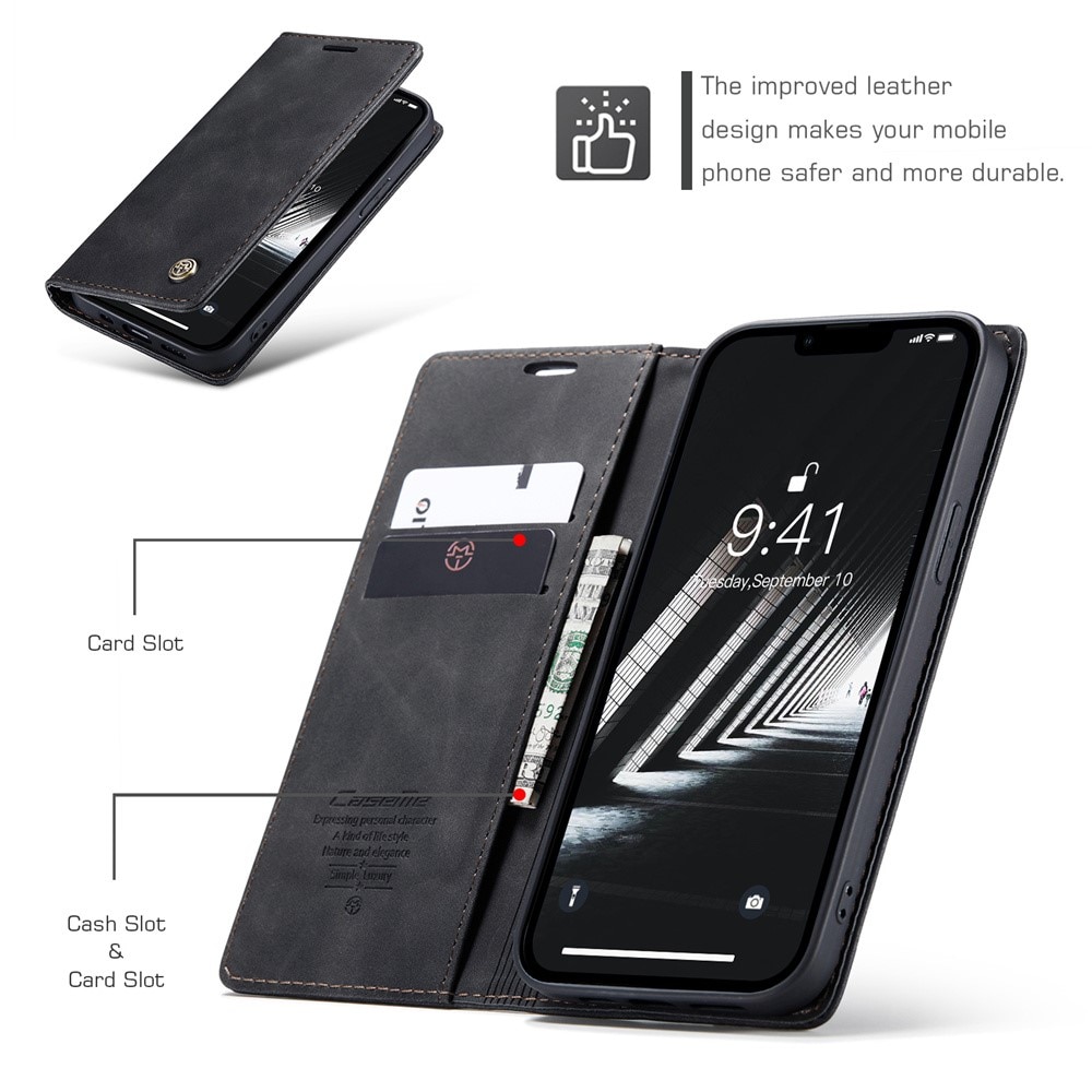 Étui portefeuille mince iPhone 15, Noir
