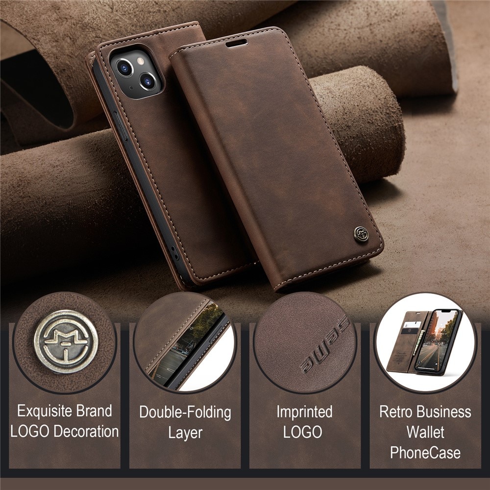 Étui portefeuille mince iPhone 15, Marron