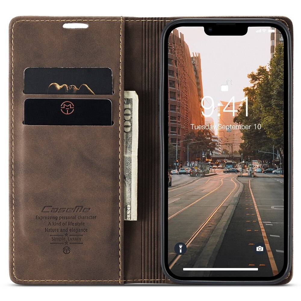 Étui portefeuille mince iPhone 15, Marron