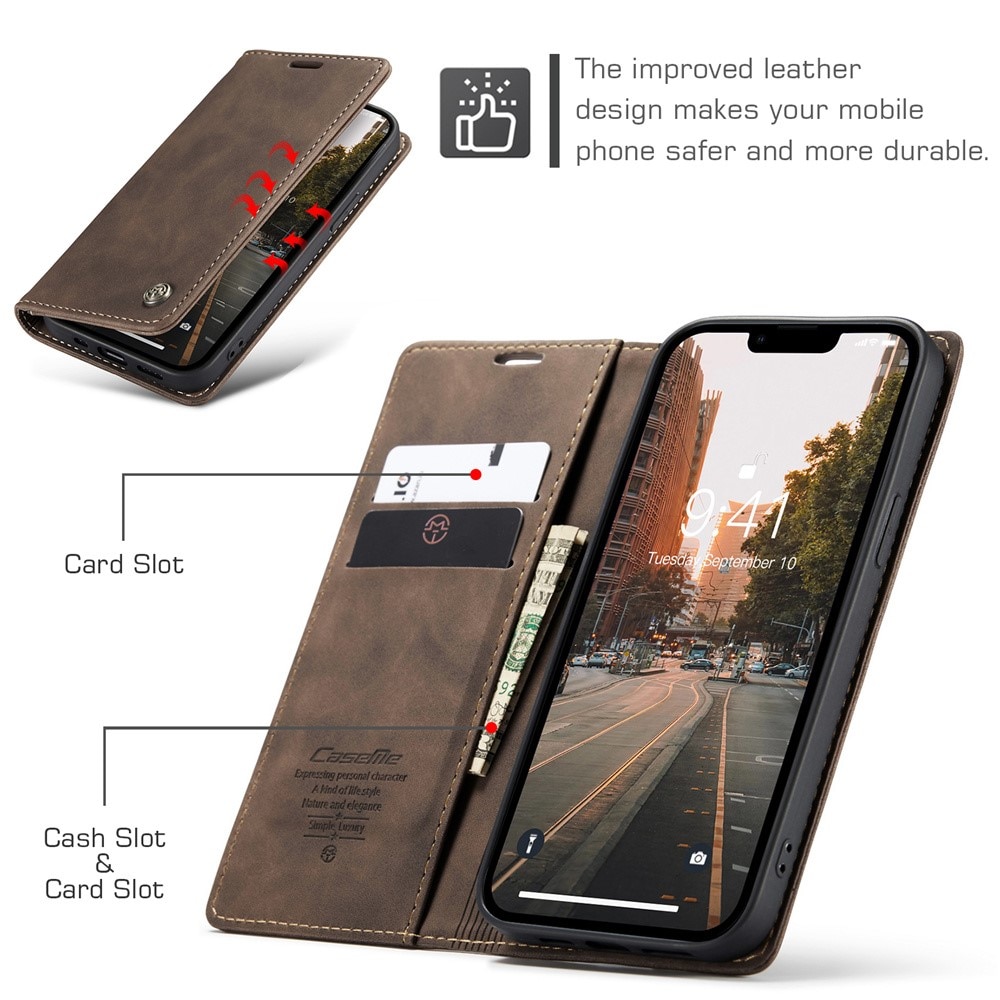 Étui portefeuille mince iPhone 15, Marron