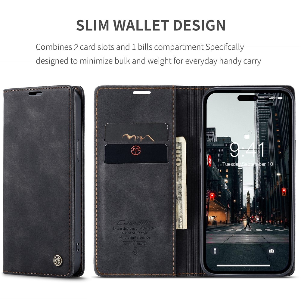 Étui portefeuille mince iPhone 15 Pro Max, Noir