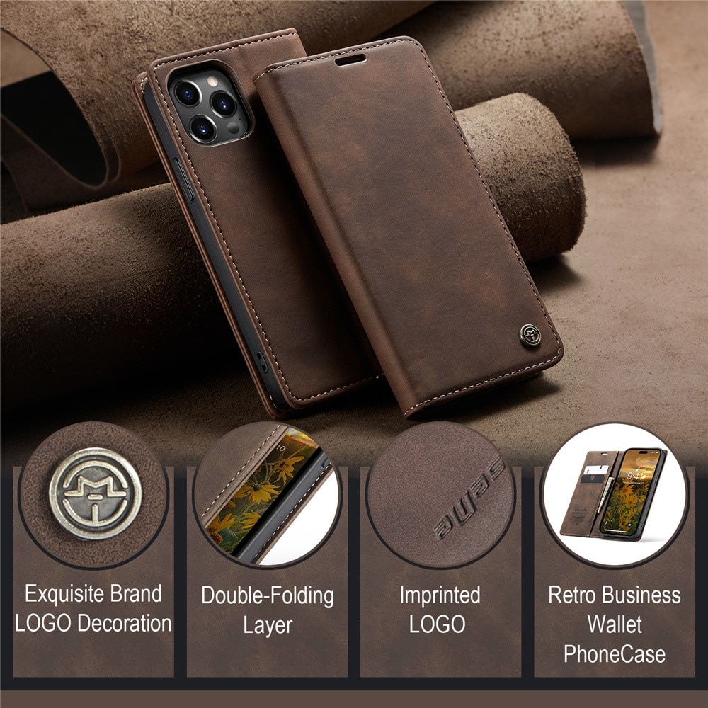 Étui portefeuille mince iPhone 15 Pro Max, Marron