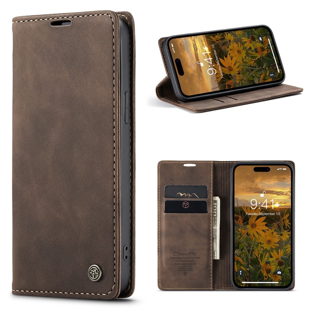 Étui portefeuille mince iPhone 15 Pro Max, Marron