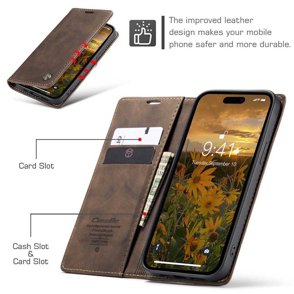 Étui portefeuille mince iPhone 15 Pro Max, Marron