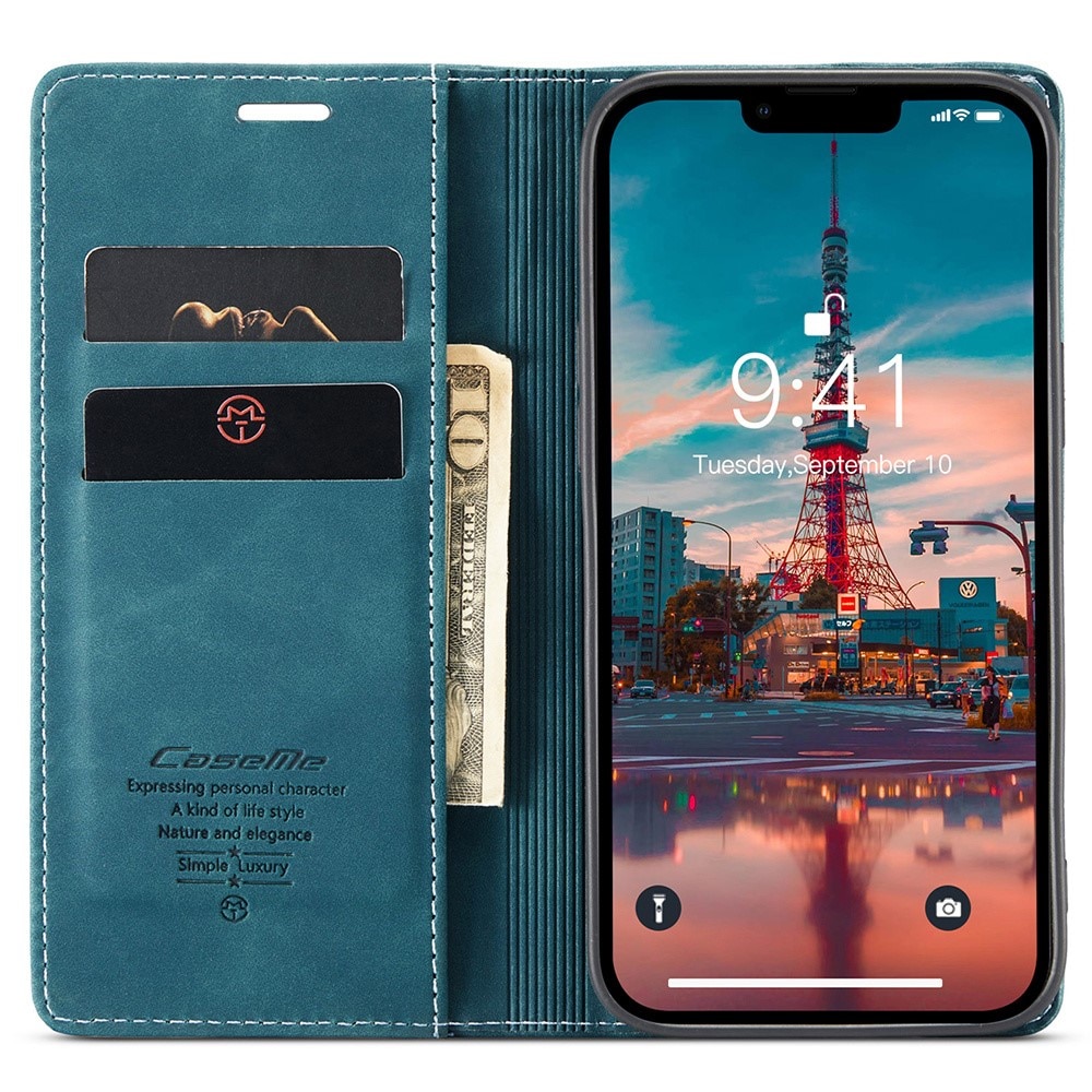 Étui portefeuille mince iPhone 15 Pro Max, bleu