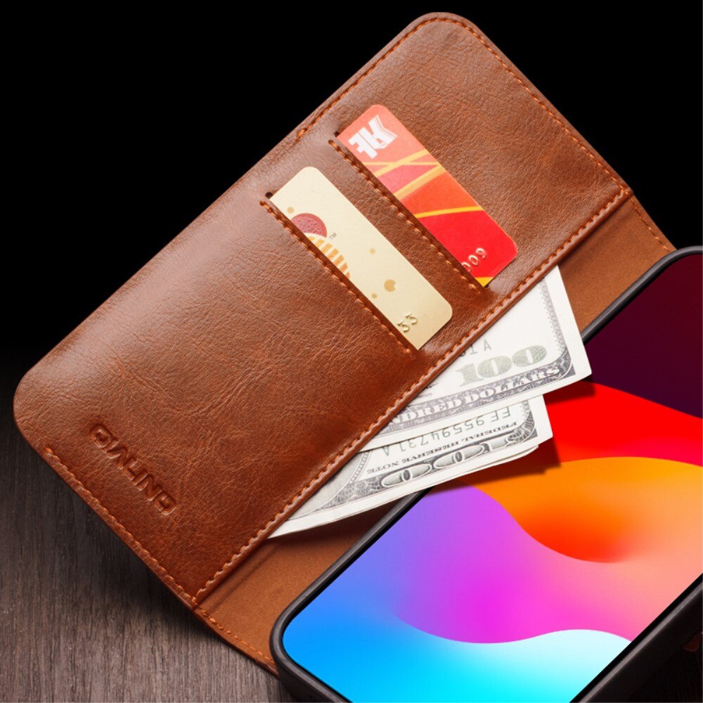 Leather Wallet Case iPhone 15 Pro Max, Cognac