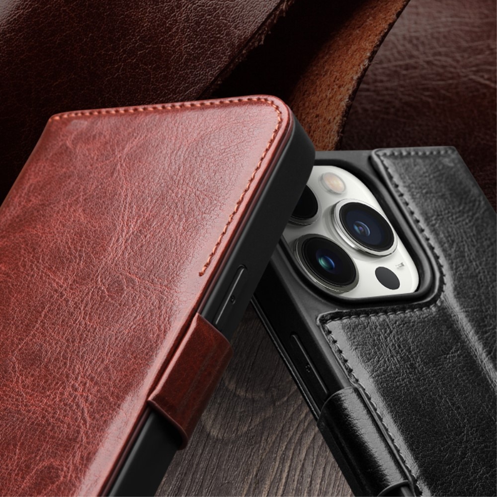 Leather Wallet Case iPhone 15 Pro, Cognac