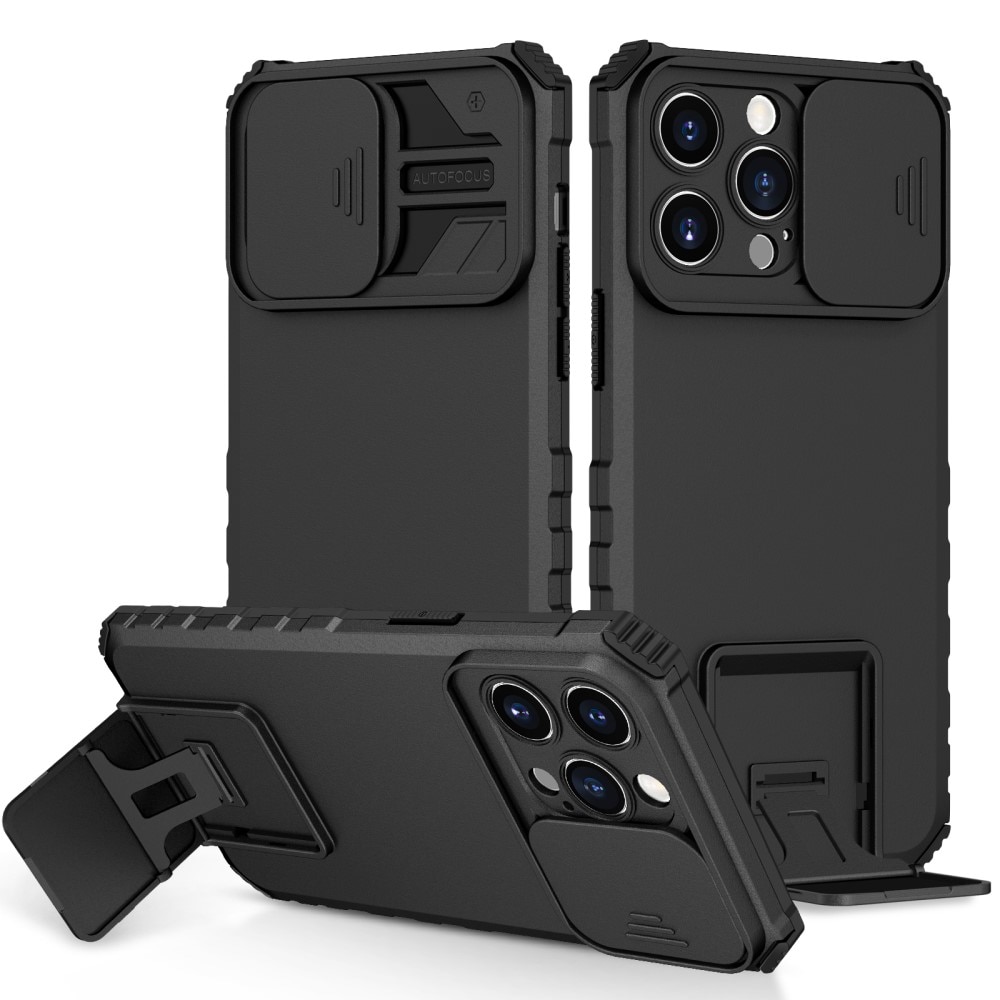 Coque Kickstand avec Protège Caméra iPhone 15, Noir