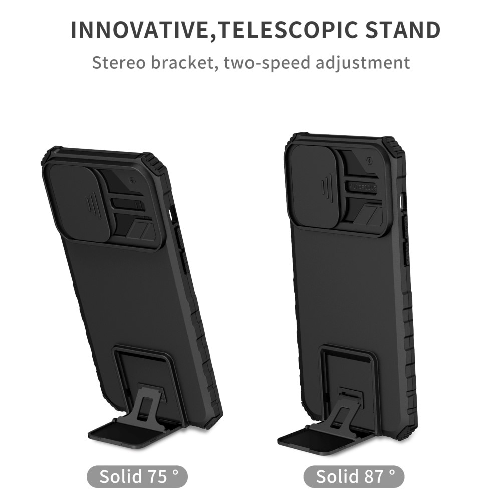 Coque Kickstand avec Protège Caméra iPhone 15 Pro Max, Noir