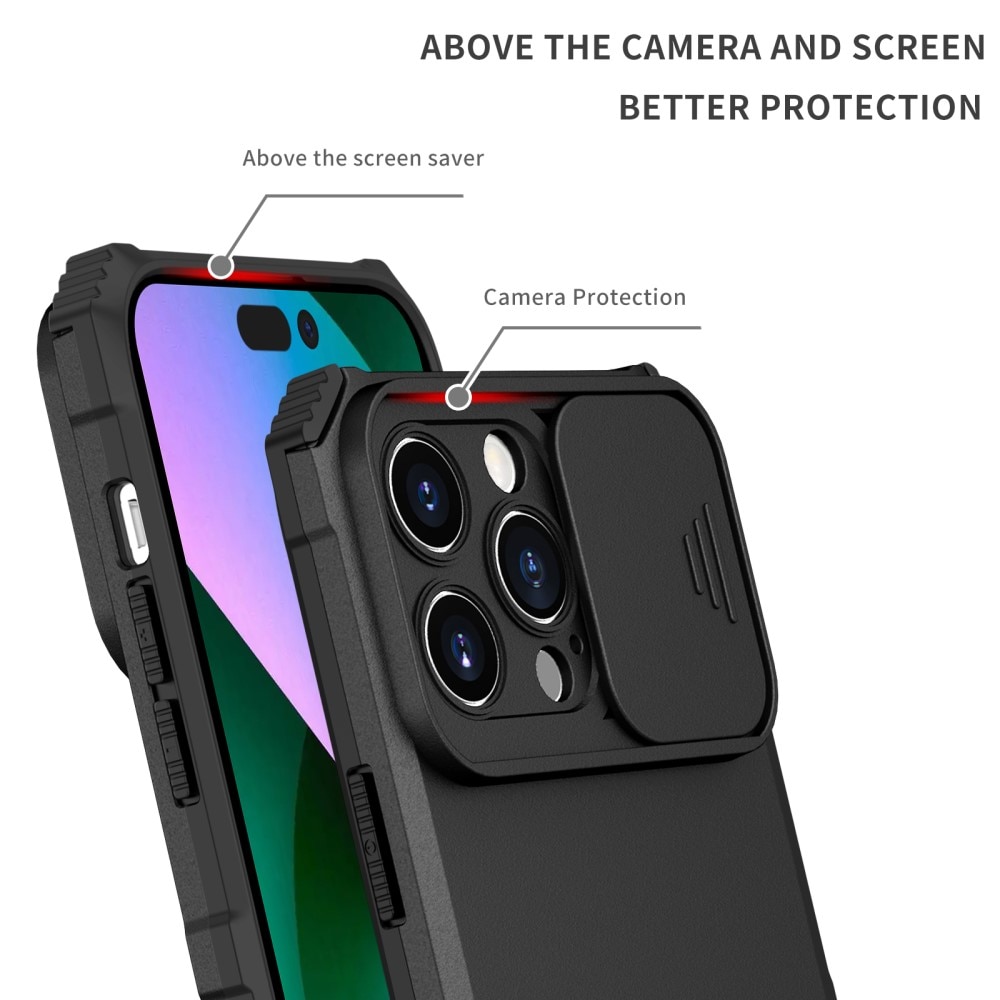 Coque Kickstand avec Protège Caméra iPhone 15 Pro Max, noir