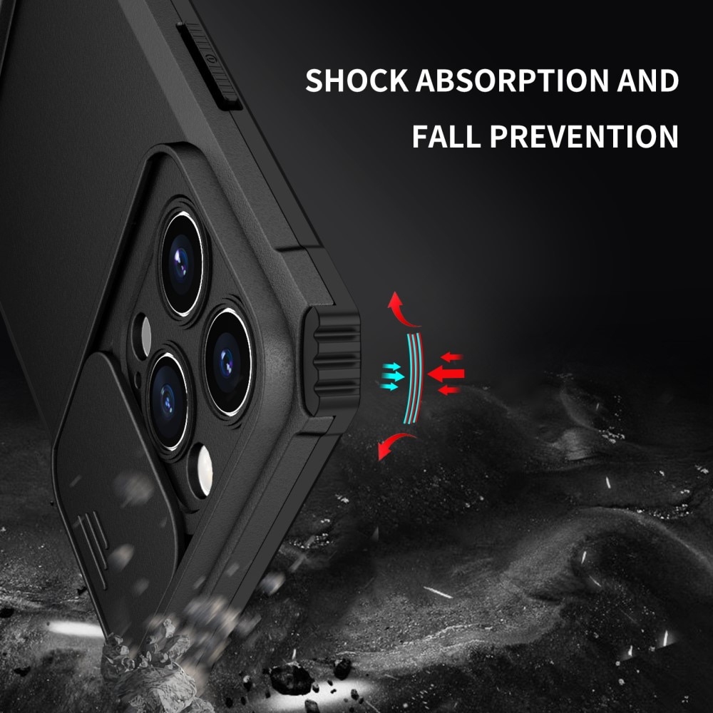 Coque Kickstand avec Protège Caméra iPhone 15 Pro Max, Noir