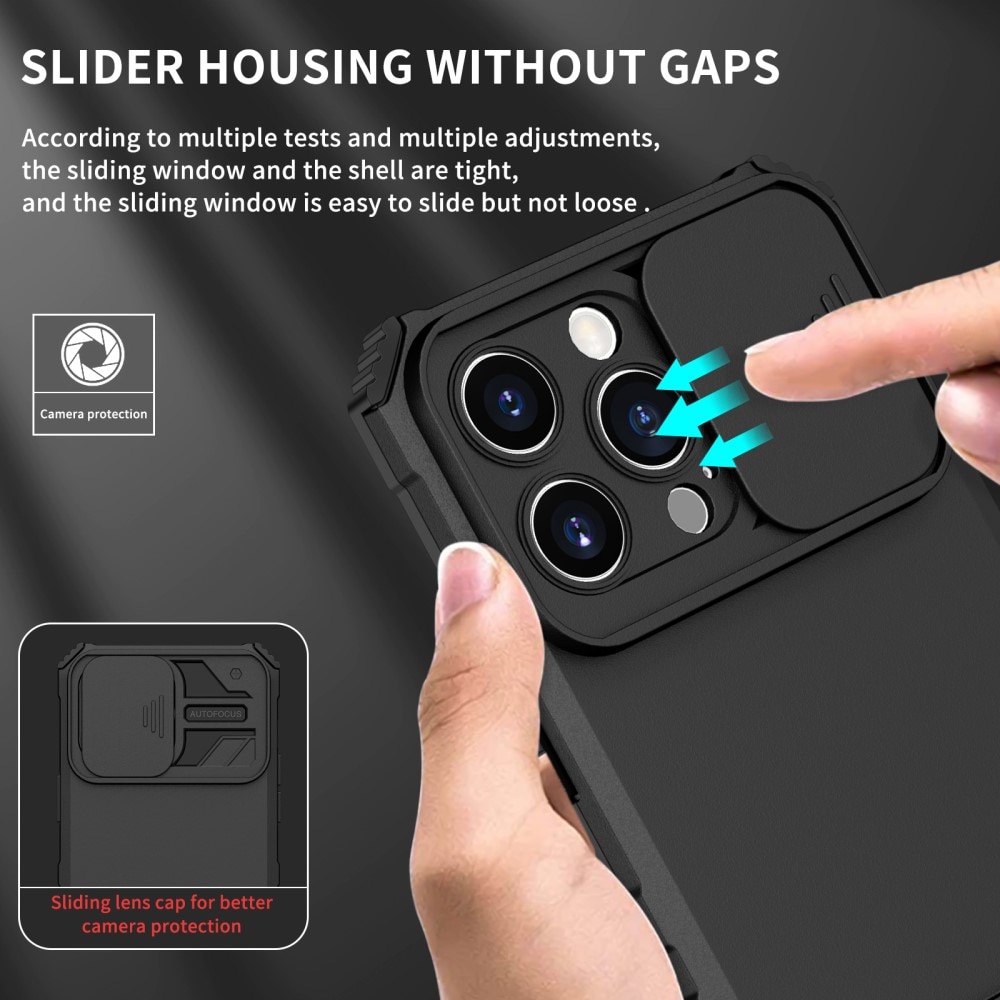 Coque Kickstand avec Protège Caméra iPhone 15 Pro Max, Noir