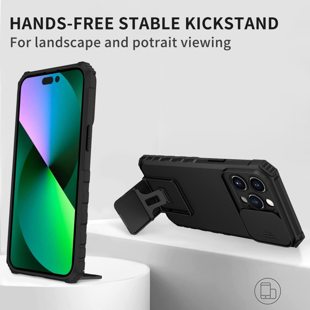 Coque Kickstand avec Protège Caméra iPhone 15 Pro Max, Noir