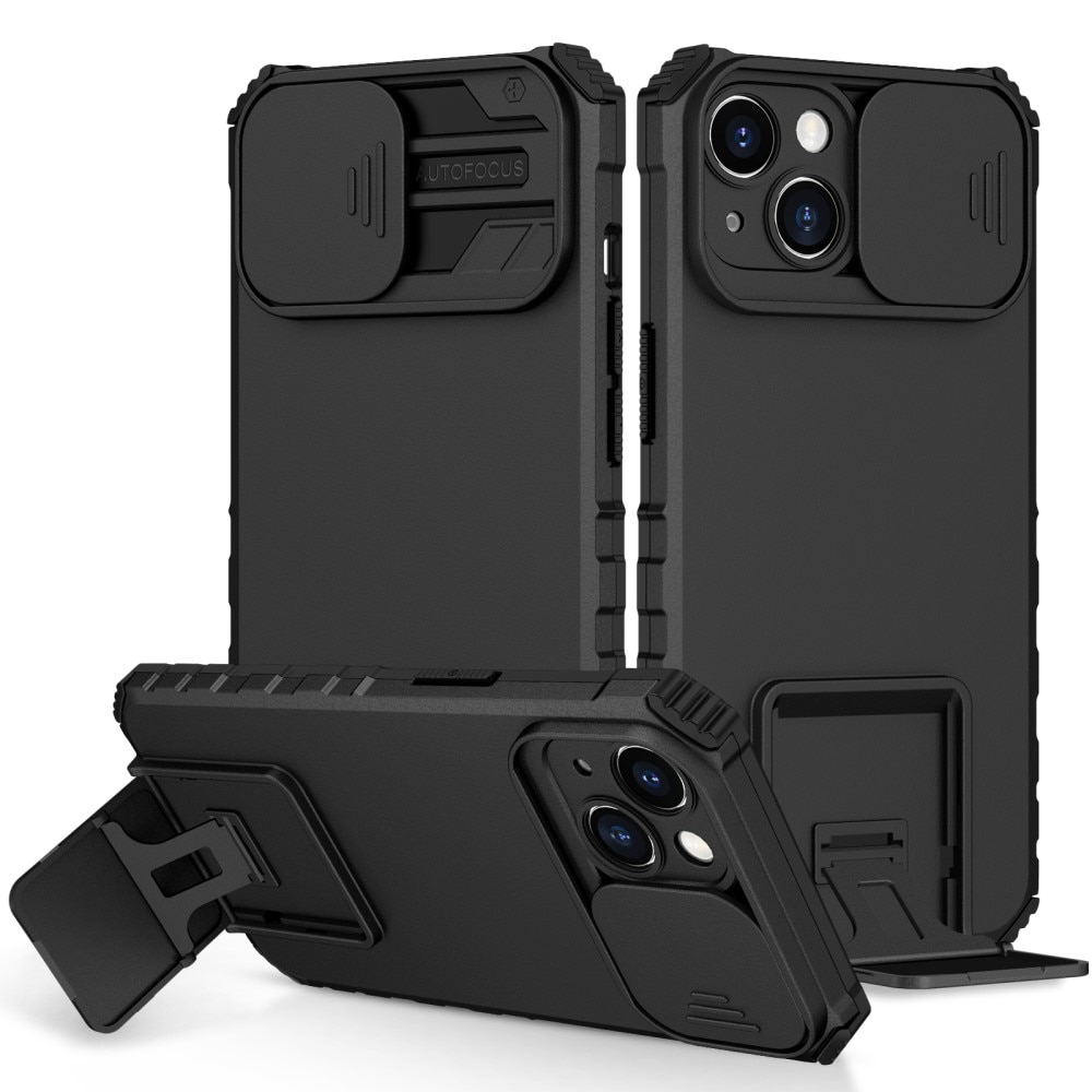 Coque Kickstand avec Protège Caméra iPhone 15, noir