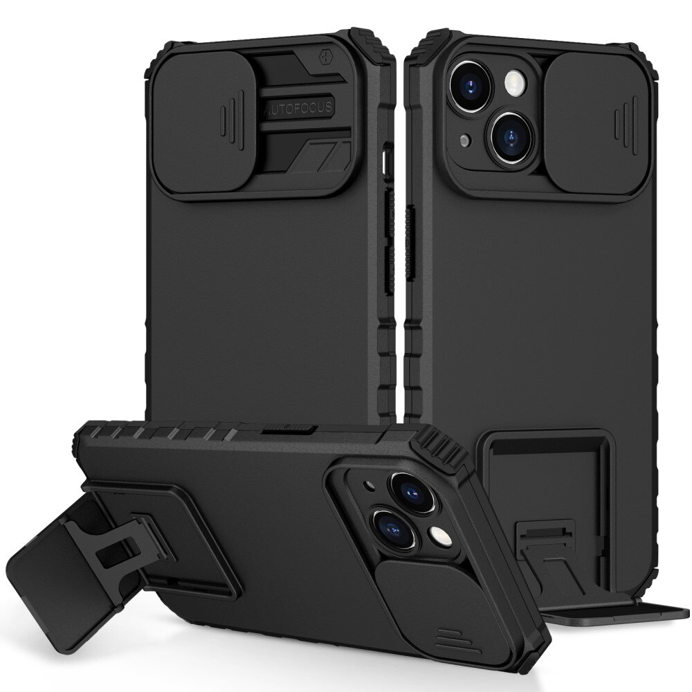 Coque Kickstand avec Protège Caméra iPhone 15, Noir