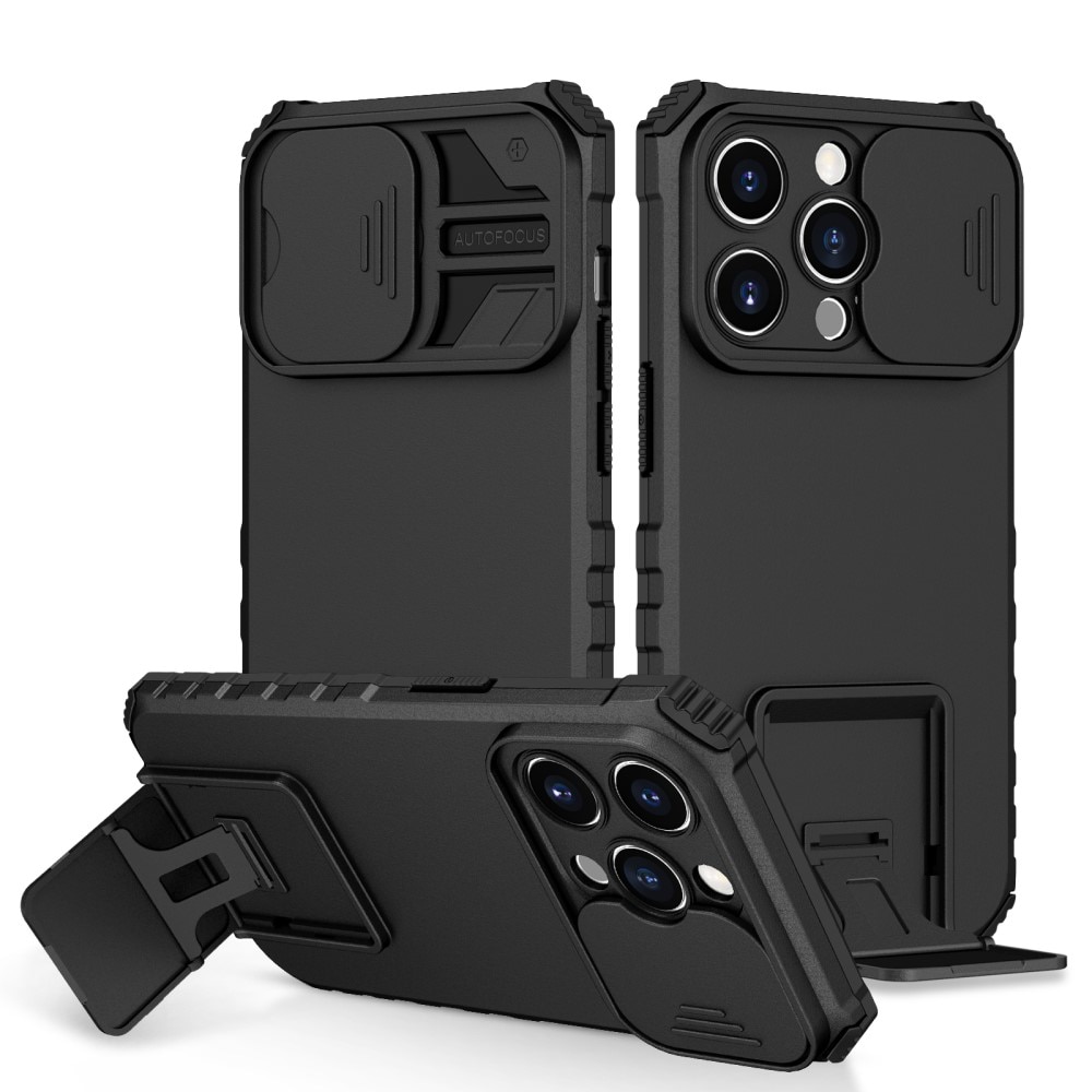Coque Kickstand avec Protège Caméra iPhone 15 Pro, noir