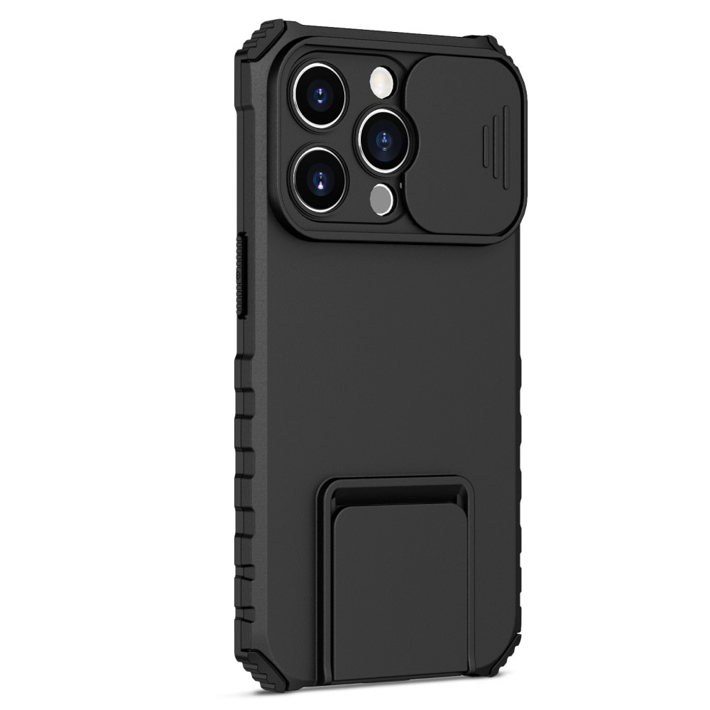 Coque Kickstand avec Protège Caméra iPhone 15 Pro, Noir