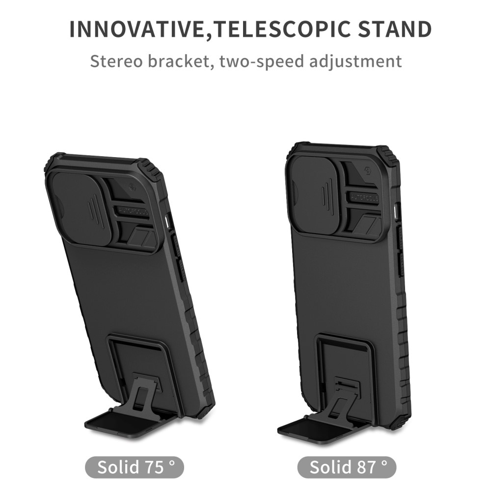 Coque Kickstand avec Protège Caméra iPhone 15 Pro, Noir