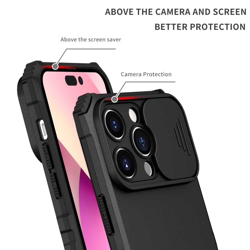 Coque Kickstand avec Protège Caméra iPhone 15 Pro, Noir