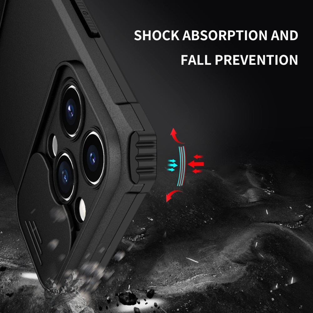 Coque Kickstand avec Protège Caméra iPhone 15 Pro, Noir