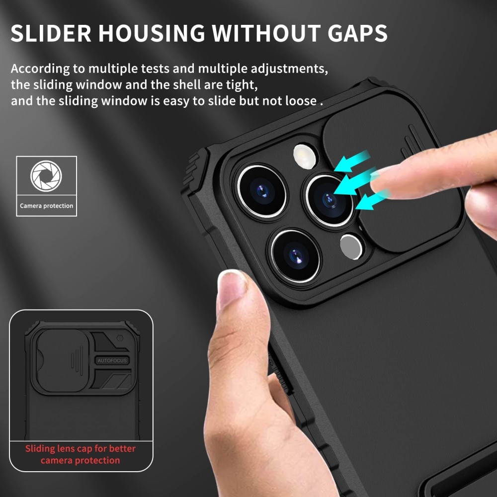 Coque Kickstand avec Protège Caméra iPhone 15 Pro, Noir