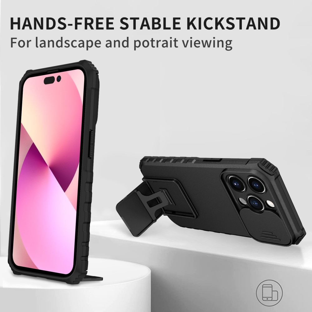Coque Kickstand avec Protège Caméra iPhone 15 Pro, Noir