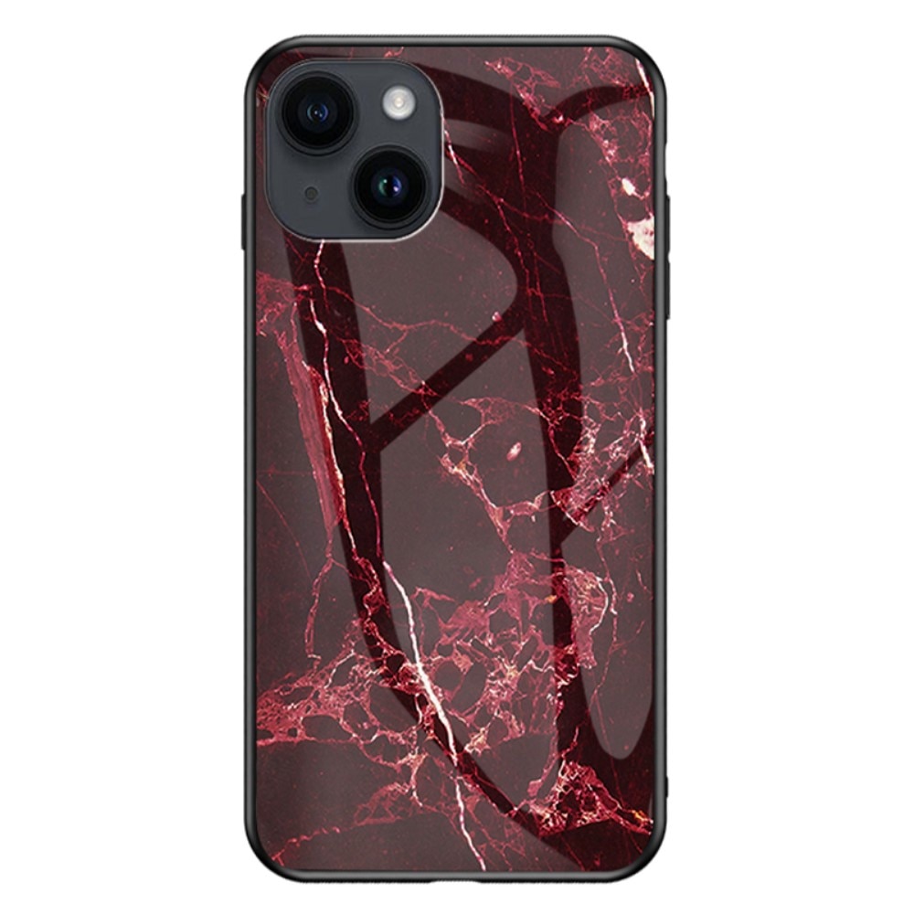Coque en verre trempé iPhone 15, marbre rouge