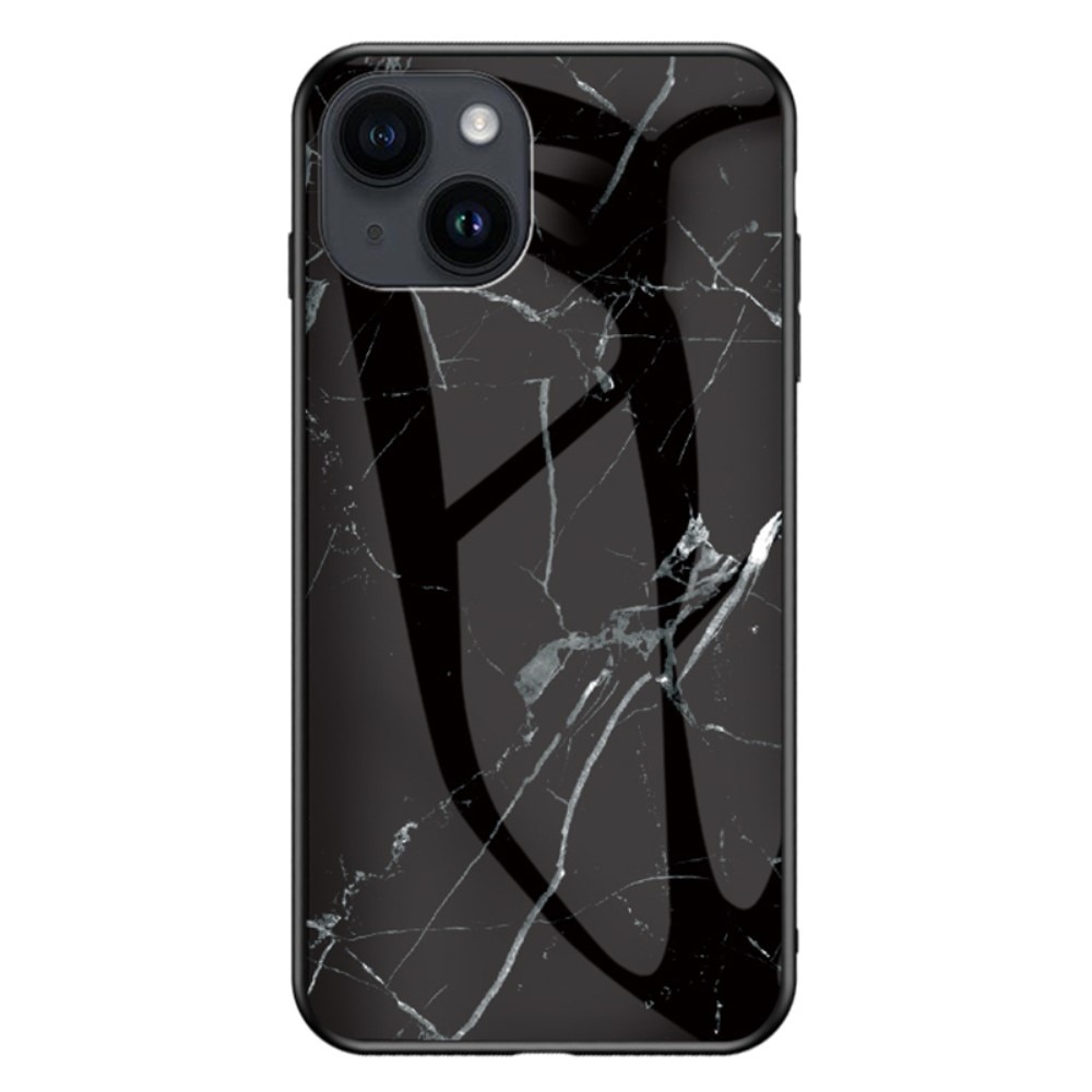 Coque en verre trempé iPhone 15 Plus, marbre noir