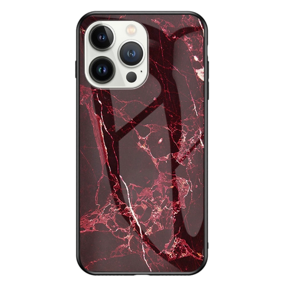 Coque en verre trempé iPhone 15 Pro Max, marbre rouge