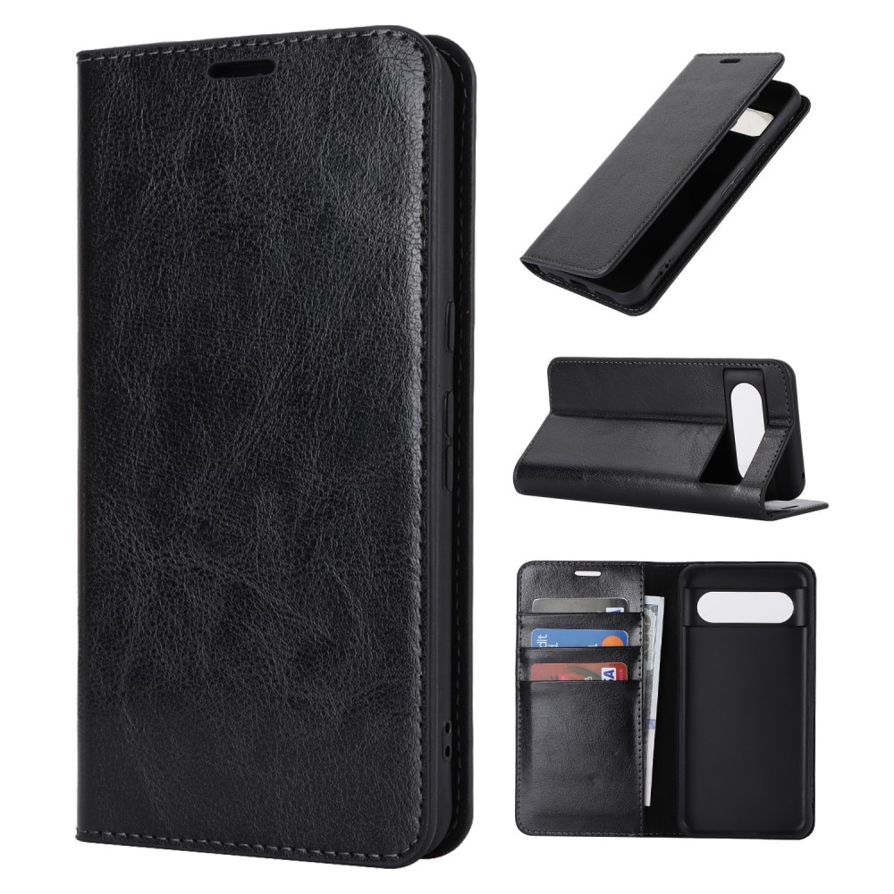 Coque portefeuille en cuir Veritable Google Pixel 8, Noir
