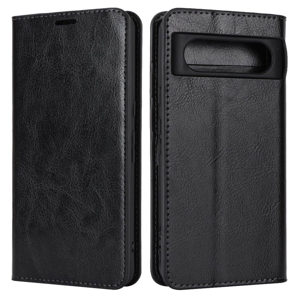 Coque portefeuille en cuir Veritable Google Pixel 8, noir