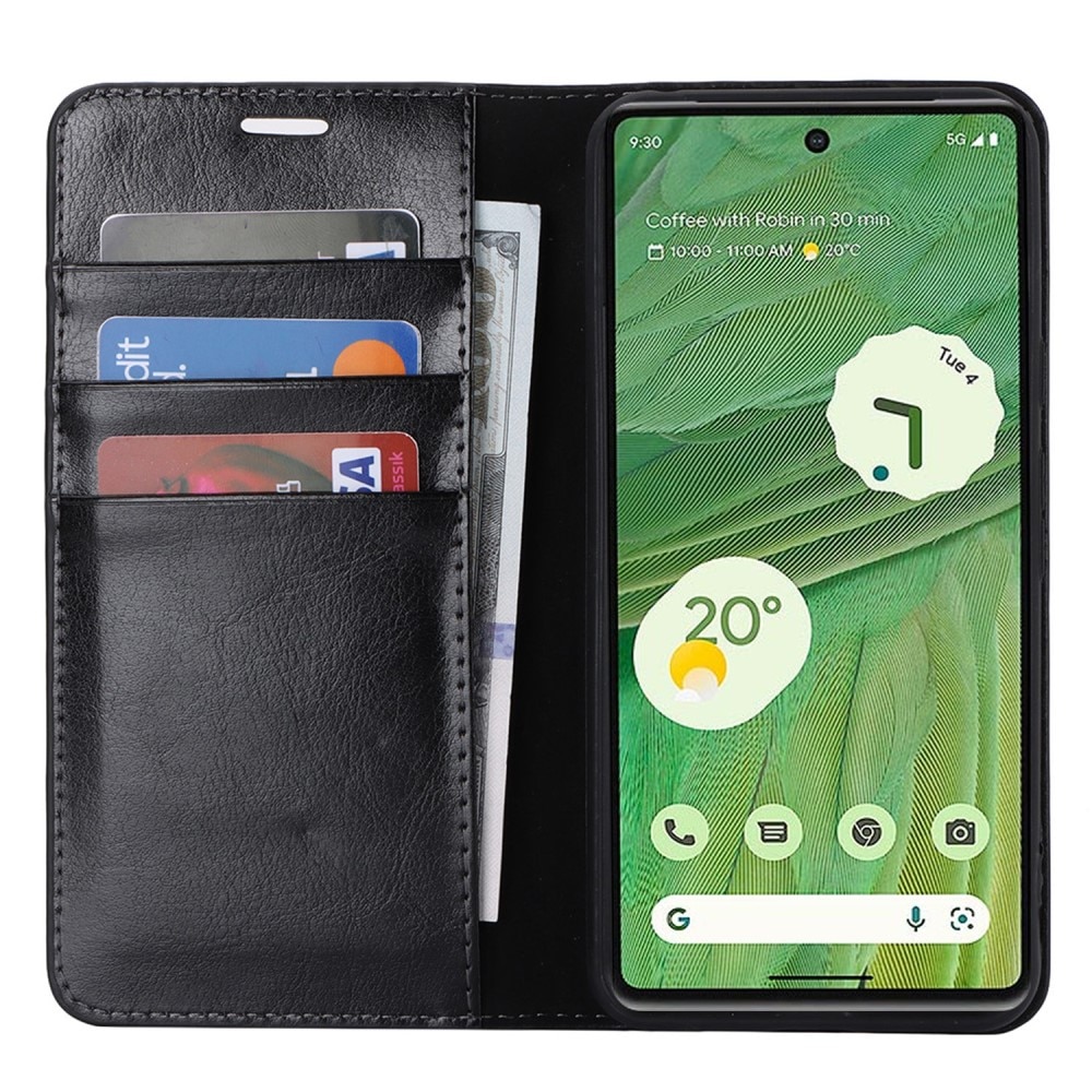 Coque portefeuille en cuir Veritable Google Pixel 8, noir