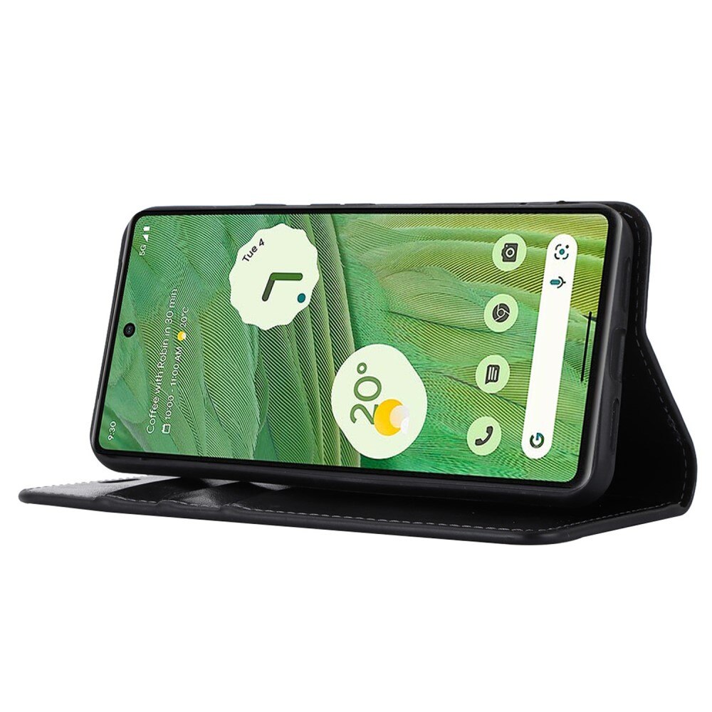 Coque portefeuille en cuir Veritable Google Pixel 8, Noir