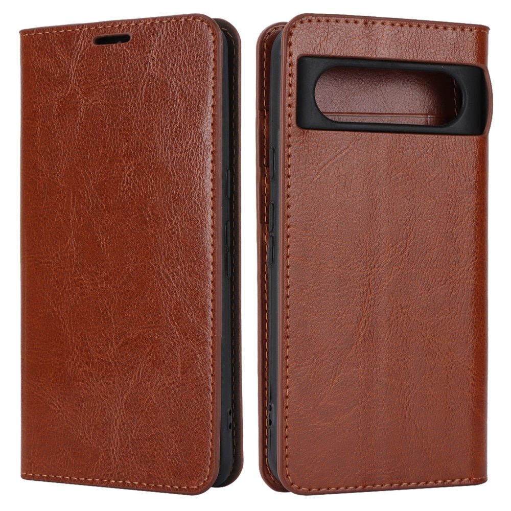 Coque portefeuille en cuir Veritable Google Pixel 8, Marron