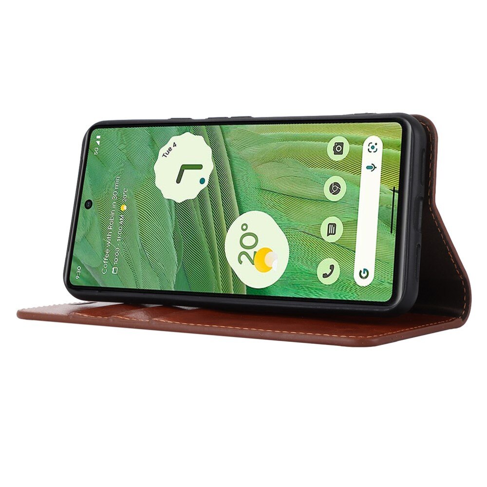 Coque portefeuille en cuir Veritable Google Pixel 8, Marron