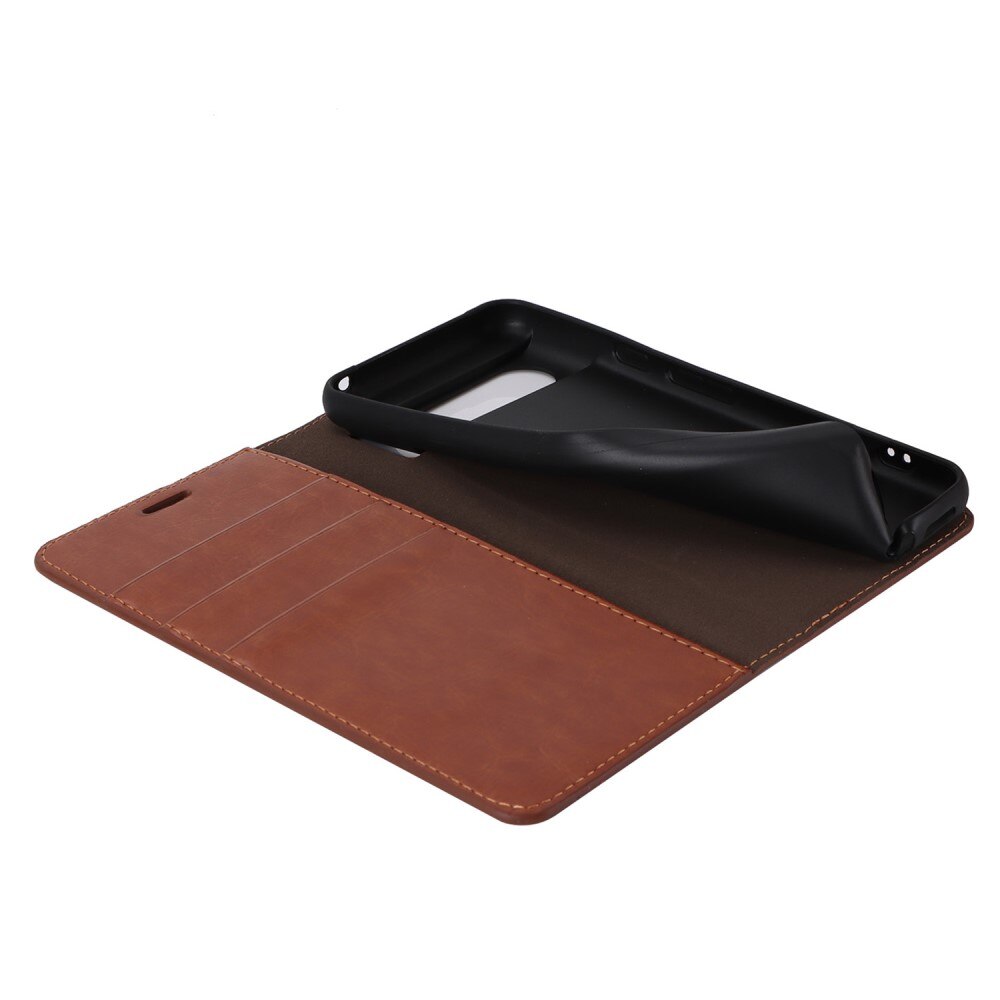 Coque portefeuille en cuir Veritable Google Pixel 8, Marron