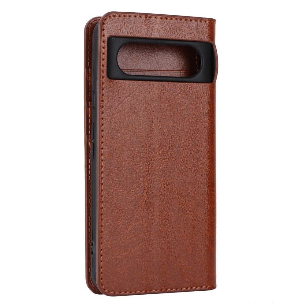 Coque portefeuille en cuir Veritable Google Pixel 8, Marron