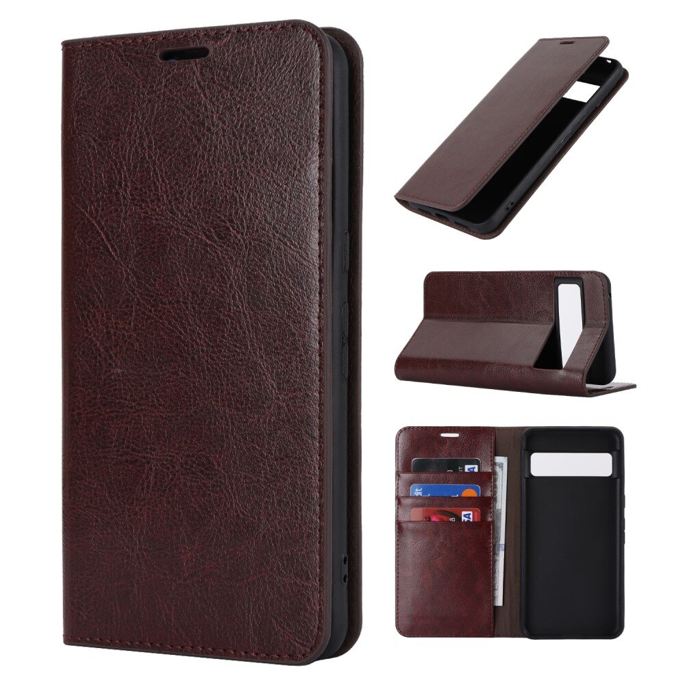 Coque portefeuille en cuir Veritable Google Pixel 8 Pro, Marron foncé